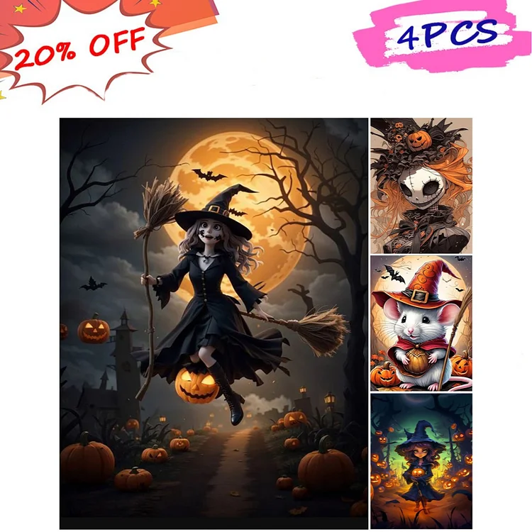 4pcs Halloween 30*40CM (Canvas) Full Round Drill Diamond Painting gbfke