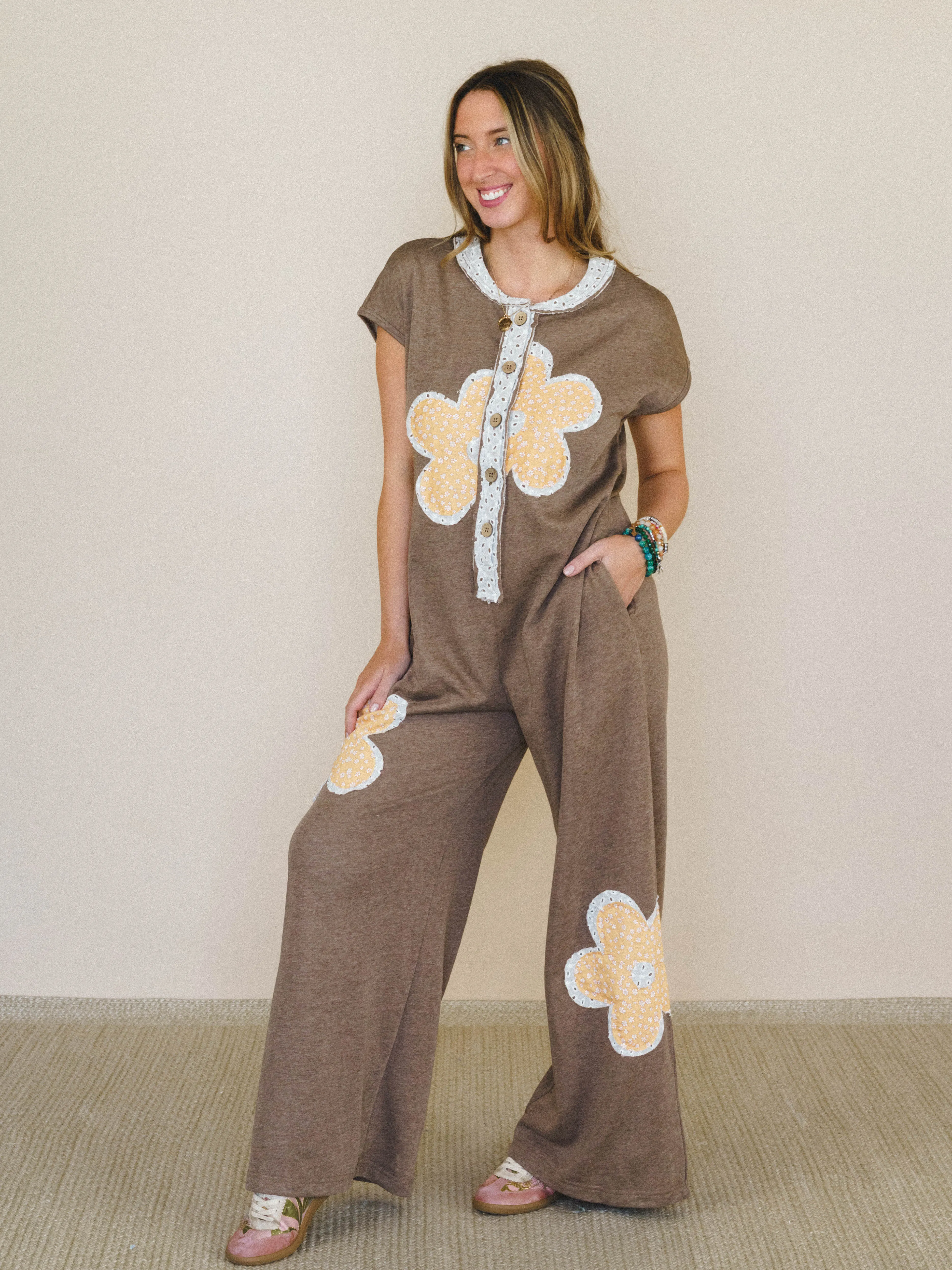 Flower Steps Jumpsuit - Mocha