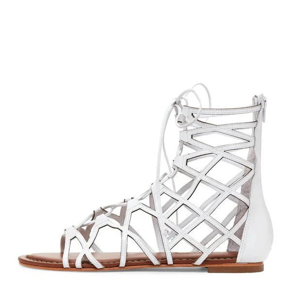 White Gladiator Sandals Hollow out Lace up Flats Size US 4-15 Vdcoo