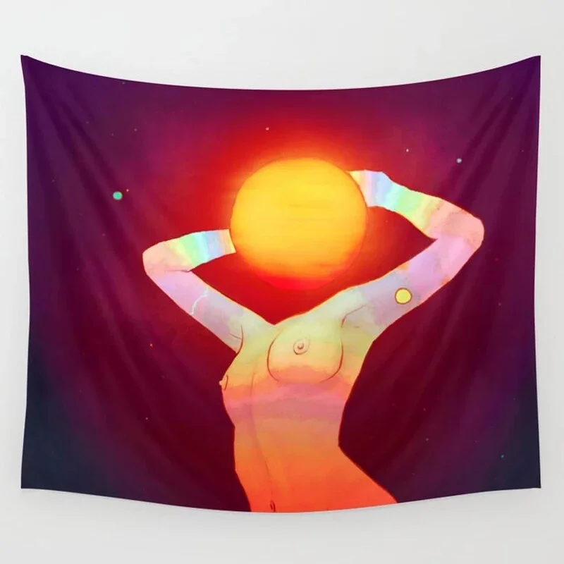 Psychedelic Women Tapestry Wall Hanging Moon Wall Tapestry Wall Carpet Psychedelic Sun Tapiz Witchcraft Wall Cloth Tapestries