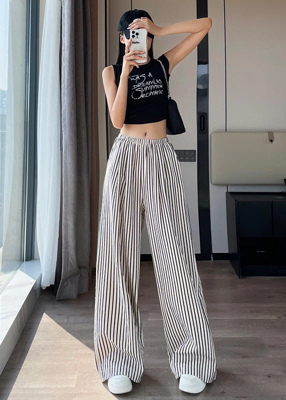 Boutique Black White Striped High Waist Wide Leg Pants Summer