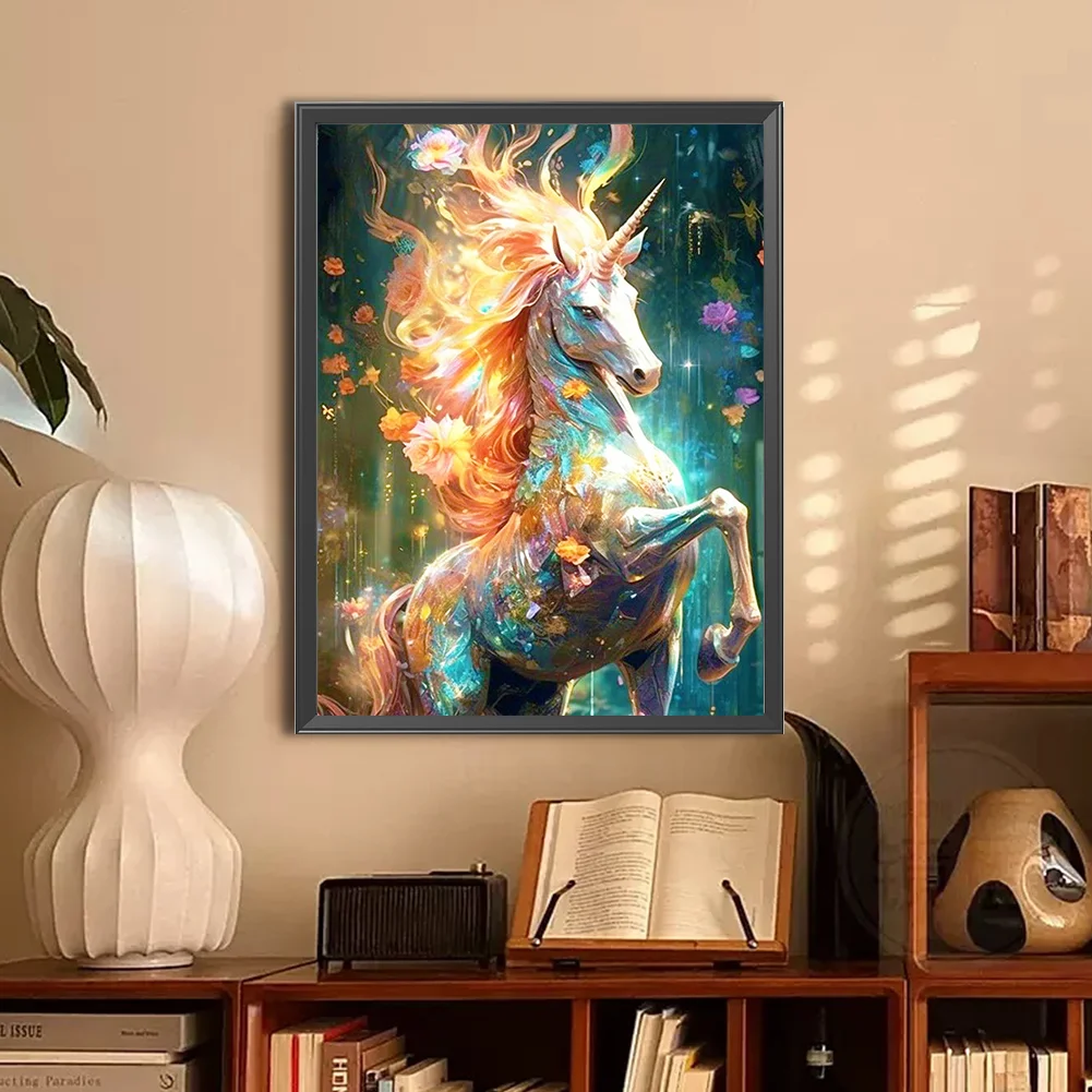 Full Round Diamond Painting 30*40cm - Flowers And Forest Unicorns