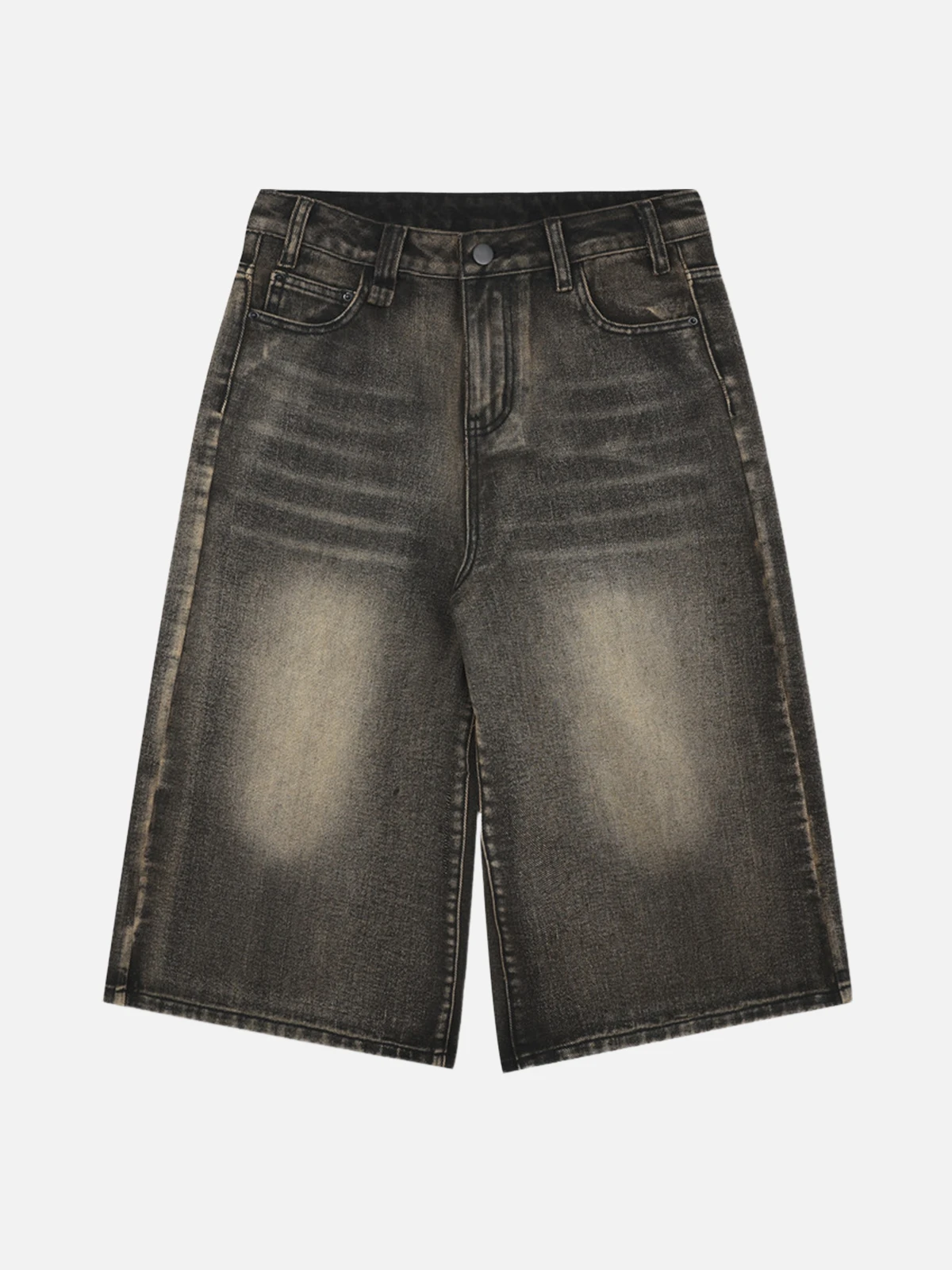 Brown Vintage Washed Loose Straight-Leg Longline Jorts Front