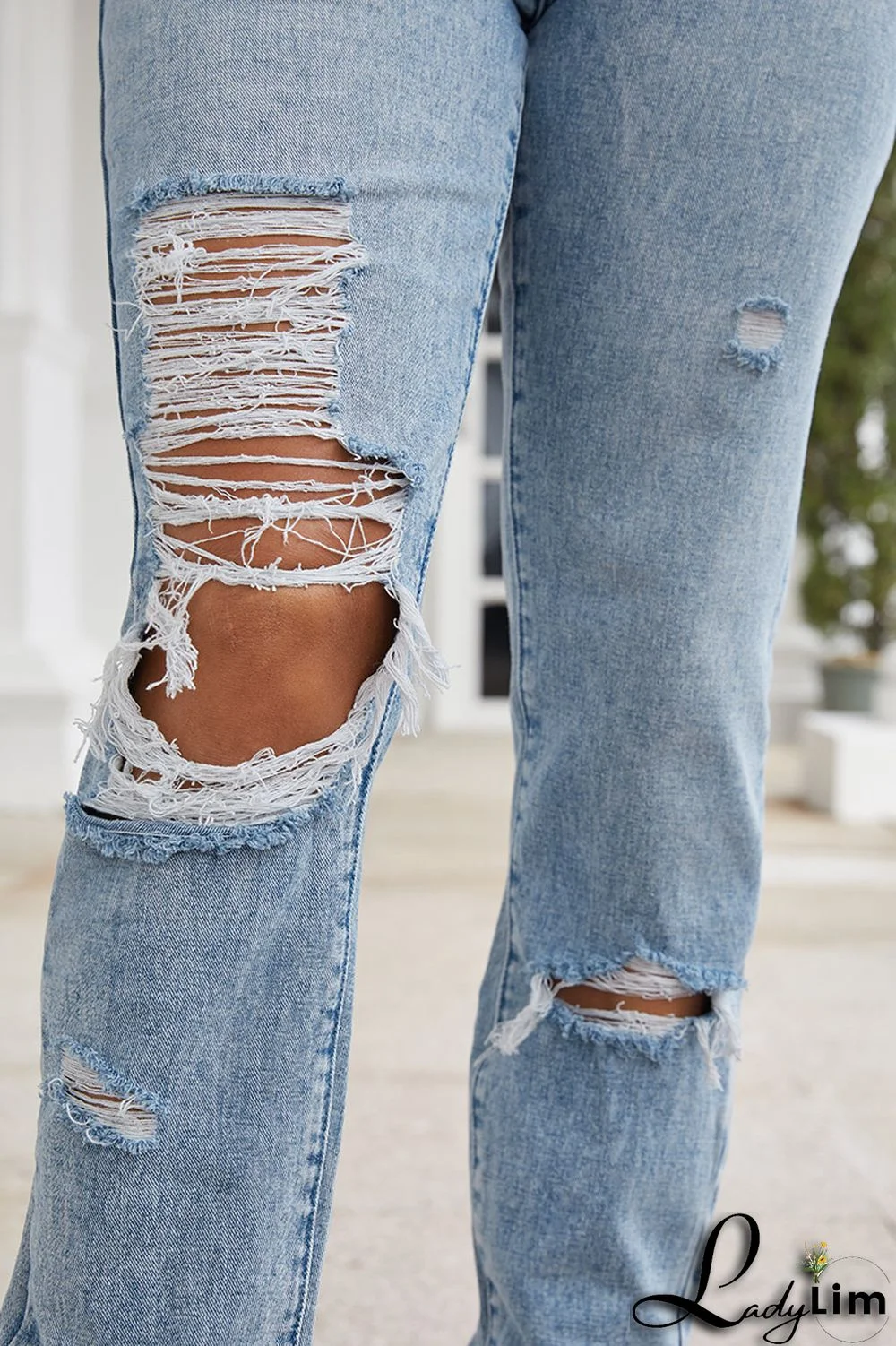 Ripped Low Waist Slant Pocket Straight Leg Jeans