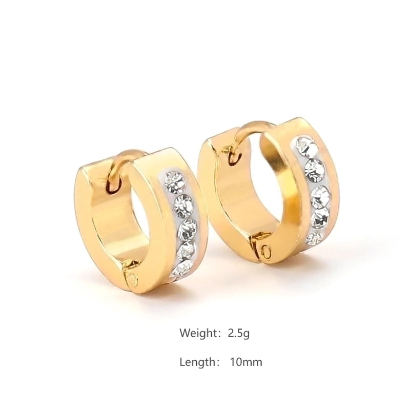 1 Pair Elegant Minimalist Geometric 304 Stainless Steel Zircon 18K Gold Plated Huggie Earrings