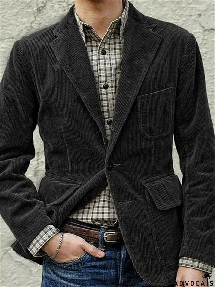 Men's Casual Slim Fit Lapel Collar Corduroy Blazer