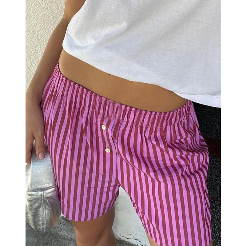 Xingqing Summer Shorts y2k Clothes Women Solid Color/Striped Elastic High Waist Pants with Buttons Decor 2000s Streetwear