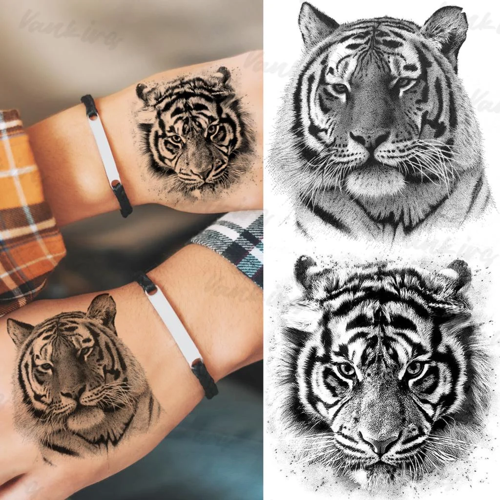 Sdrawing Lion Knight Temporary Tattoos For Men Adults Realistic Tiger Skeleton Fake Tattoo Sticker Arm Water Transfer Tatoos 3D