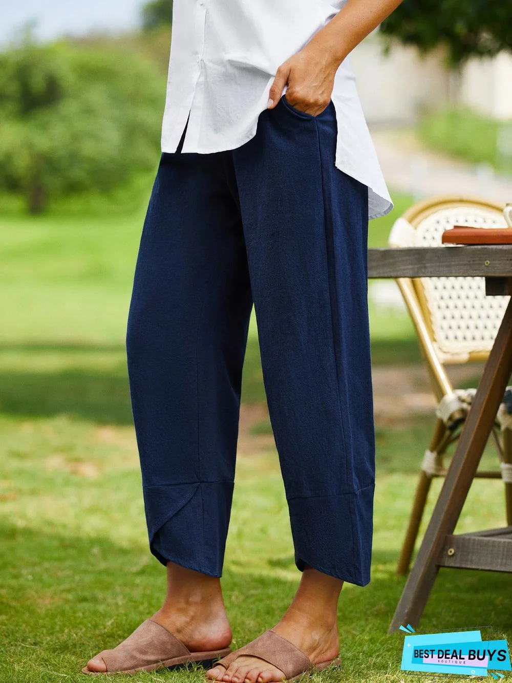 Plain Summer Casual Drawstring Lightweight Standard Loose Wide leg pants Long Casual Pants for Women