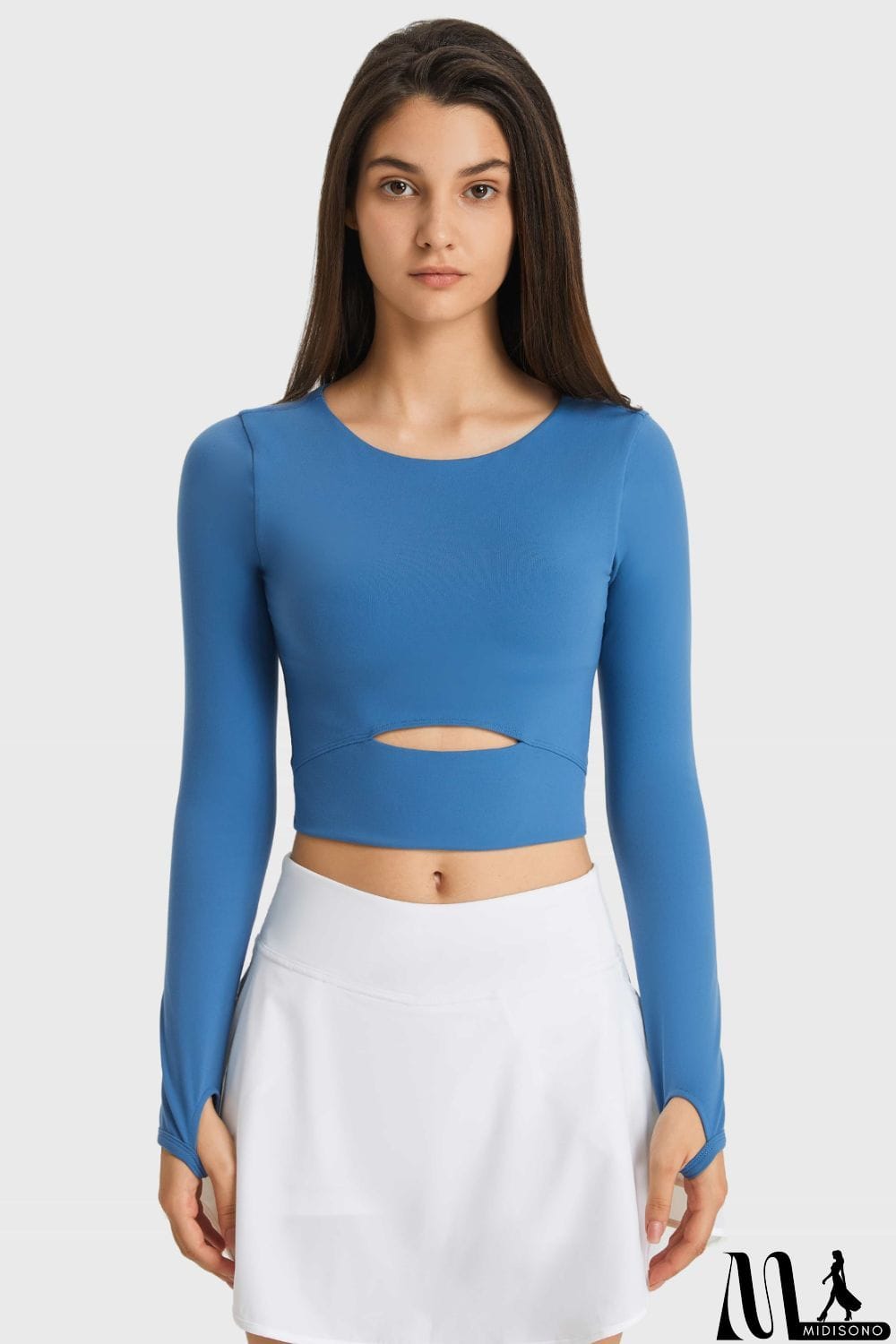 MidiSono - Cutout Long Sleeve Cropped Sports Top