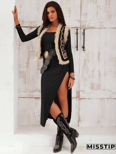 Slit Square Neck Wrap Dress