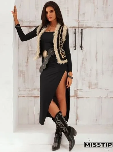 Slit Square Neck Wrap Dress