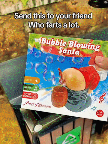 Funny Santa bubble machine Christmas gift in action