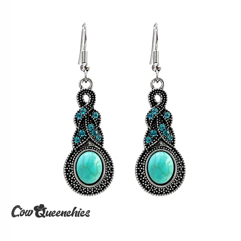 Retro Elegant Turquoise Drop Earrings Green / One-Size