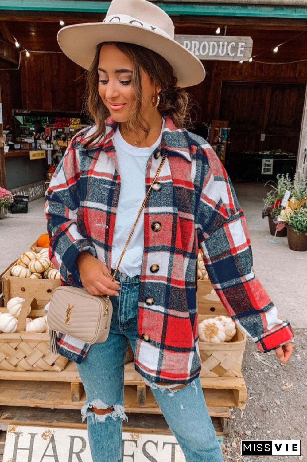 Fashion Regular Plaid Loose Shirt Coat