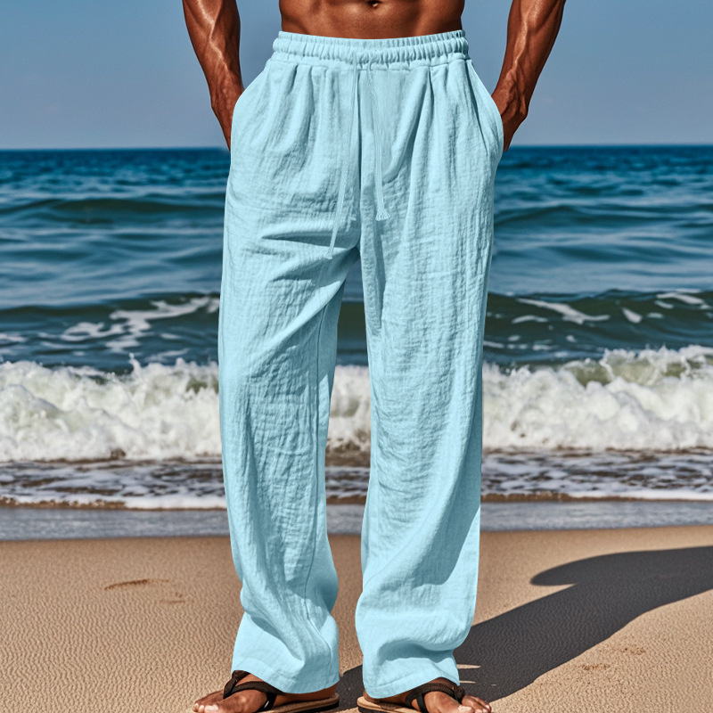 Men's Casual Solid Color Cotton And Linen Comfortable Vacation Trousers