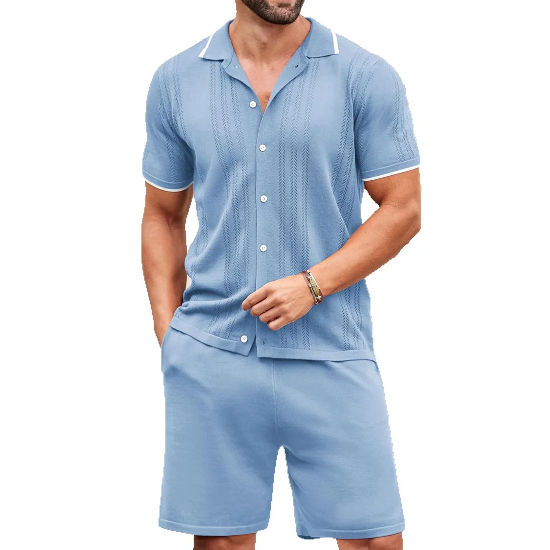 Uveng Uveng Men's Business Casual Knit Dress Two-Piece Set Ice Shuang Silk Knitted Polo Shirt Set SY0197