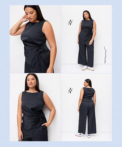 Cider Boat Neck Striped Wrap Knotted Top & Mid Rise Straight Leg Trousers Set– Office & Weekend Casual SwimWeek Cider Boat Neck Striped Wrap Knotted Top & Mid Rise Straight Leg Trousers Set– Office & Weekend Casual SwimWeek