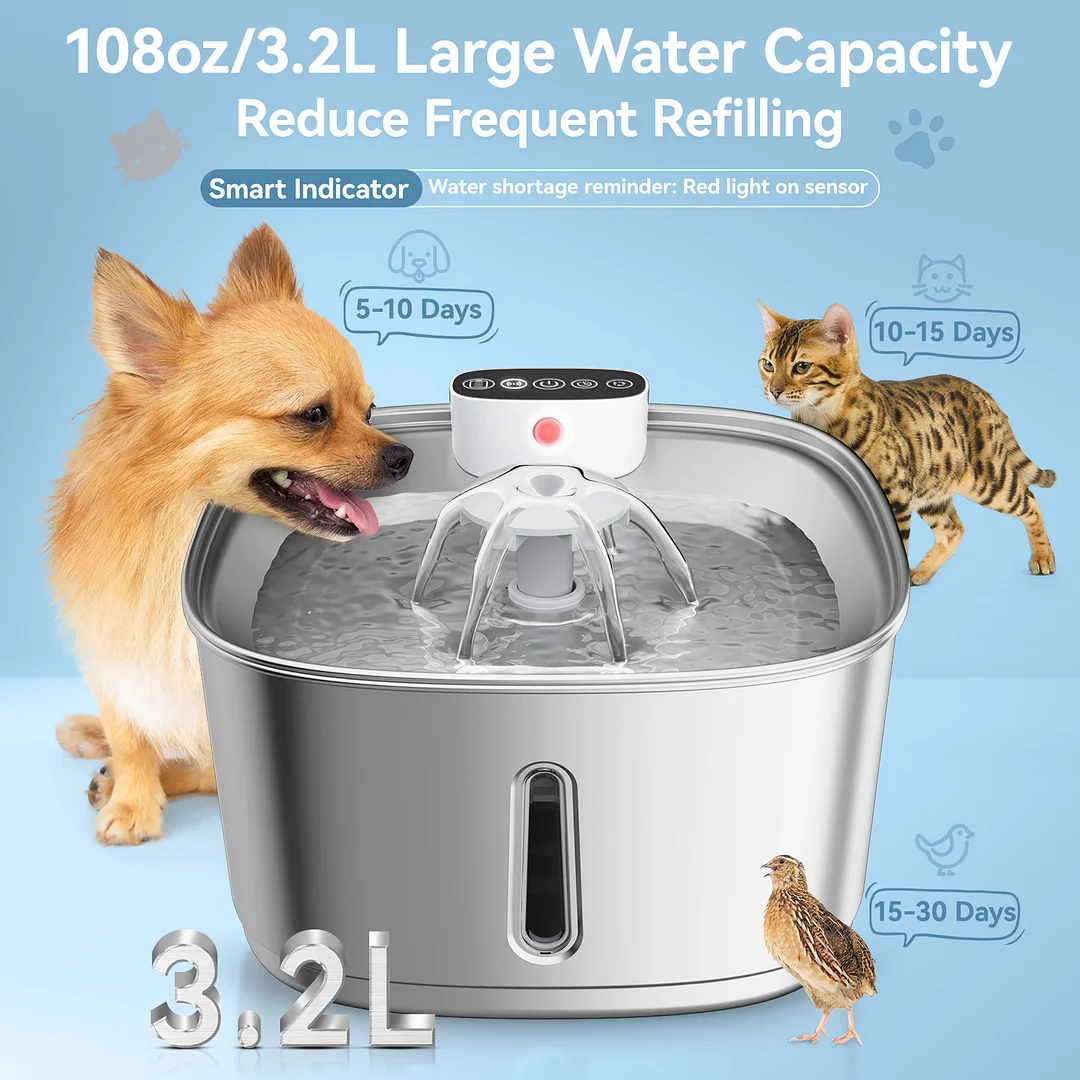 BEBANG Wireless Cat Water Fountain, 108oz/3.2L Automatic Pet Fountain for Dogs Cats Drinking