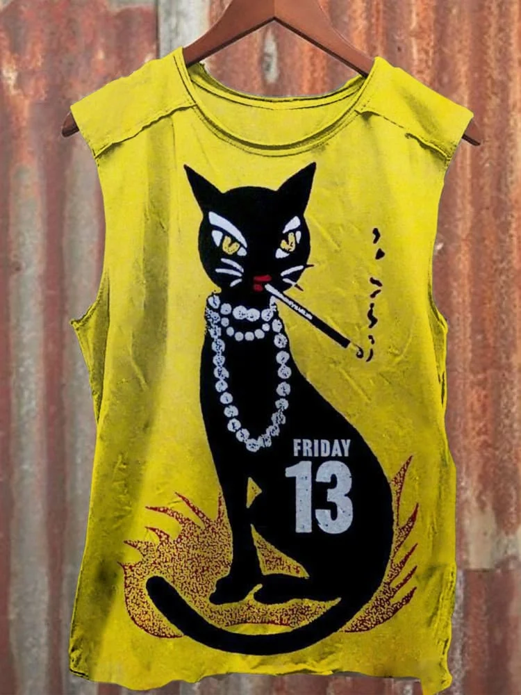 Smokecat Print Casual-3 Tank Top