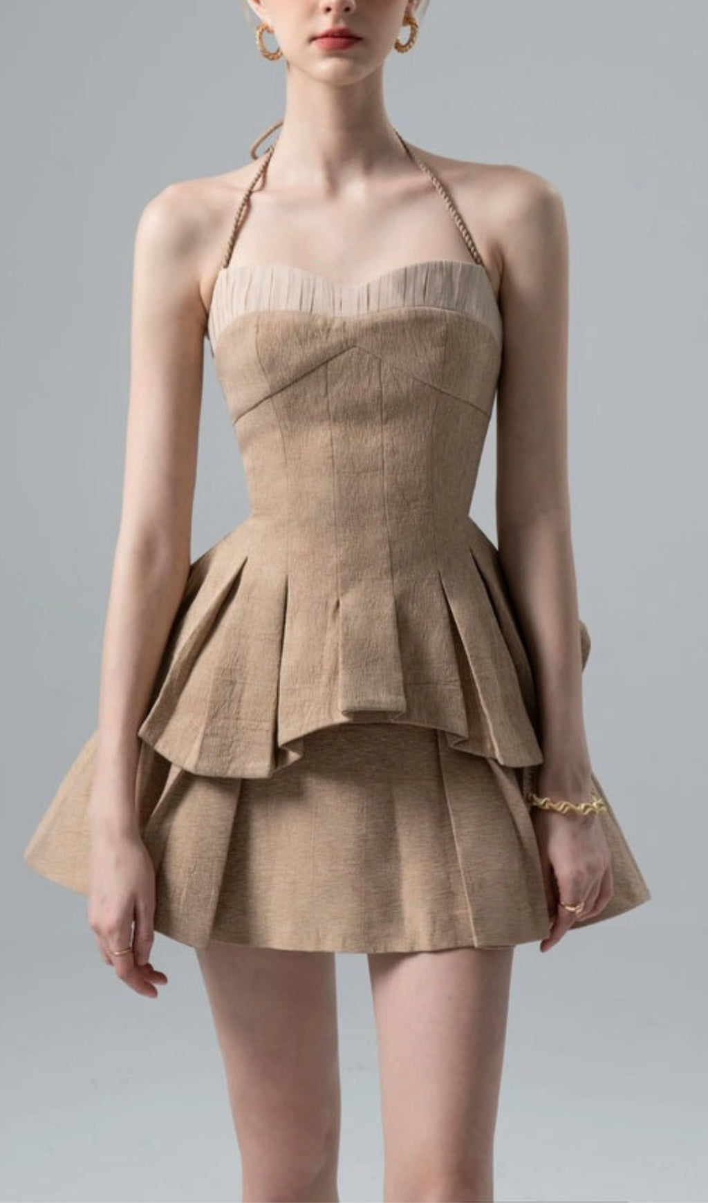Amina Halter Strap Pleated Set Fashionslee