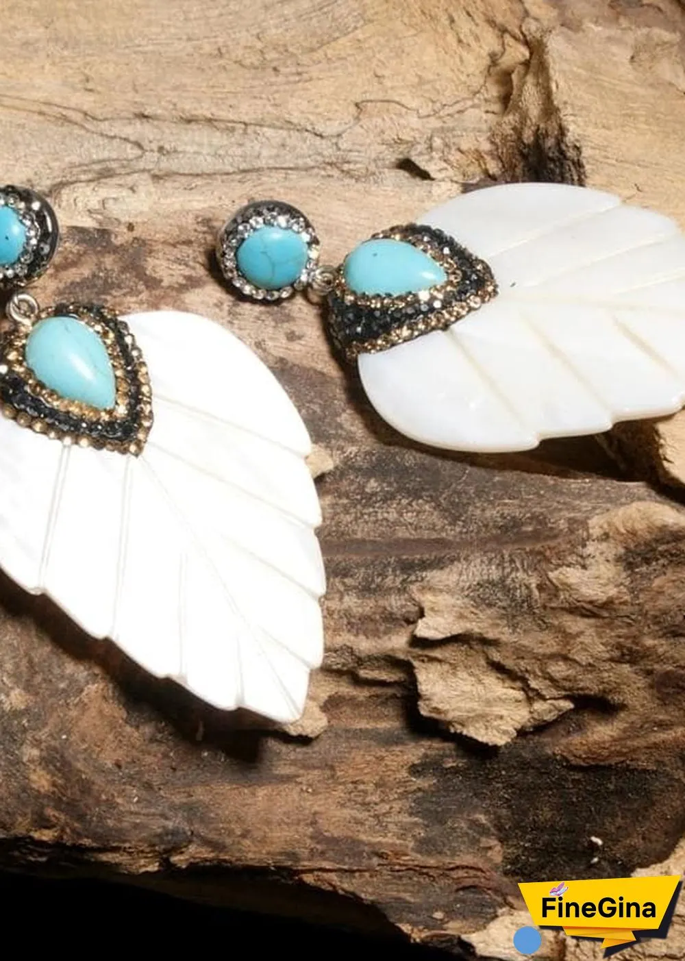 Boho Earrings, Dangle Earrings, Leaf White Shell