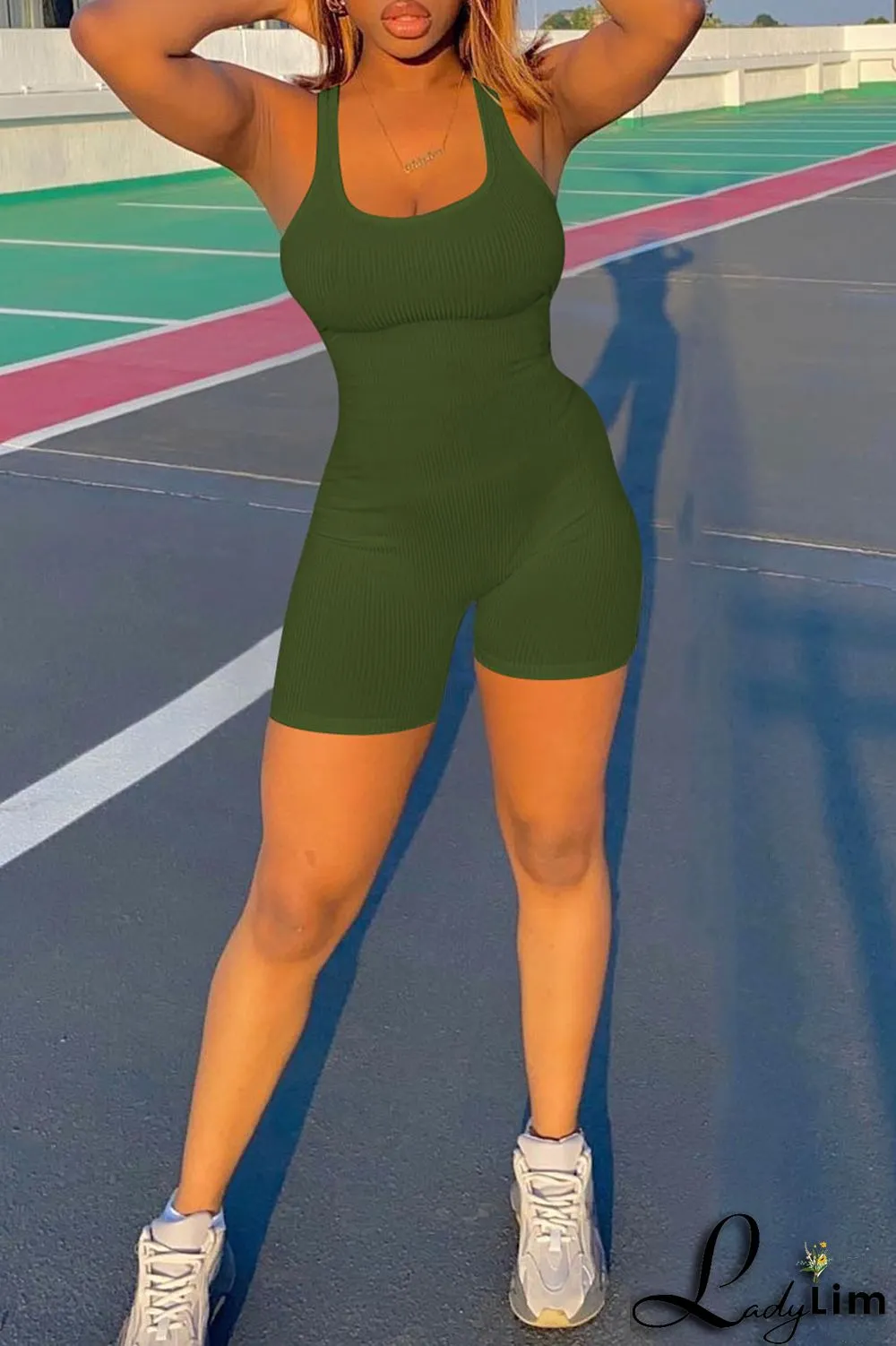 Black Casual Sportswear Solid Split Joint U Neck Regular Jumpsuits