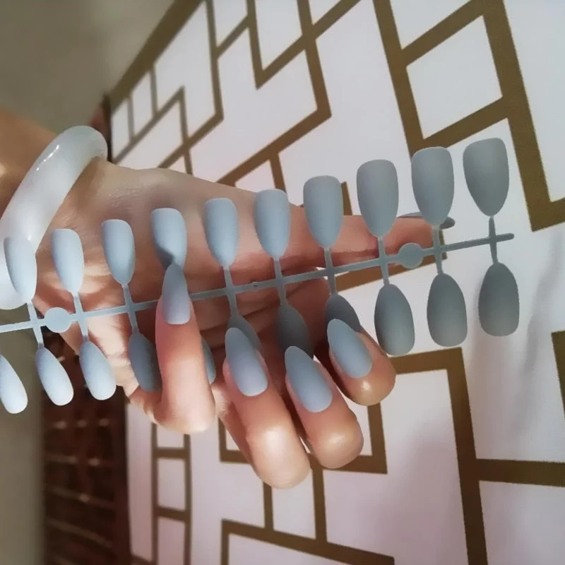 Free shipping fake nails Nail Art Decorations 24pcs Fake Nails Solid Color Frosted Matte Full Cover новогодние накладные ногти-Nail Inspo