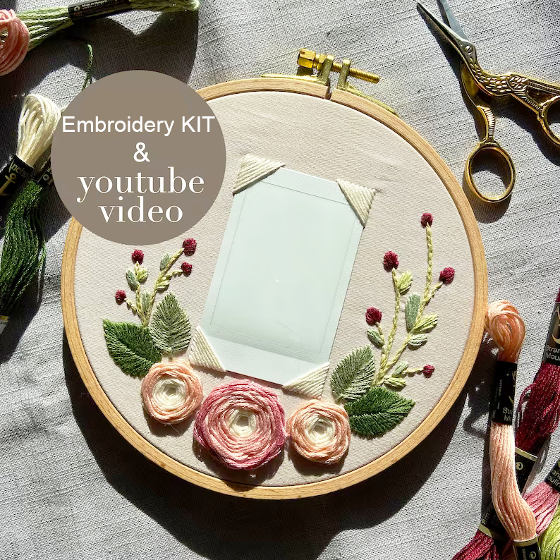 Instant Photo Frame Embroidery Kit & Youtube Video+Instruction