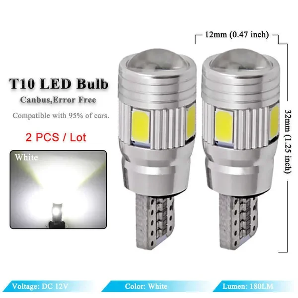 New 2x Car 5W5 Bulb T10 W5W LED Signal Light Canbus 12V 6000K Auto Claerance Wedge Side Reverse Lamps 5630 6SMD Blue No