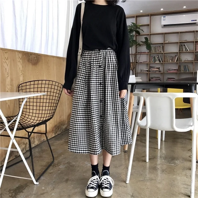 Skirts Women Summere Plaid Korean Version High Waist Harajuku Vintage Womens Elegant Fashion Female A-Line Skirt All-match Tide