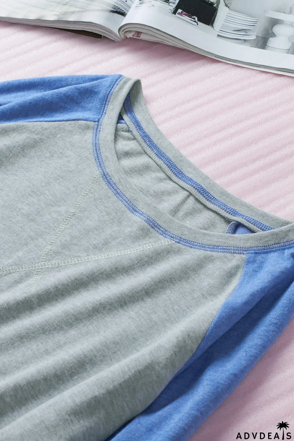Gray Color Block Raglan Sleeve Top