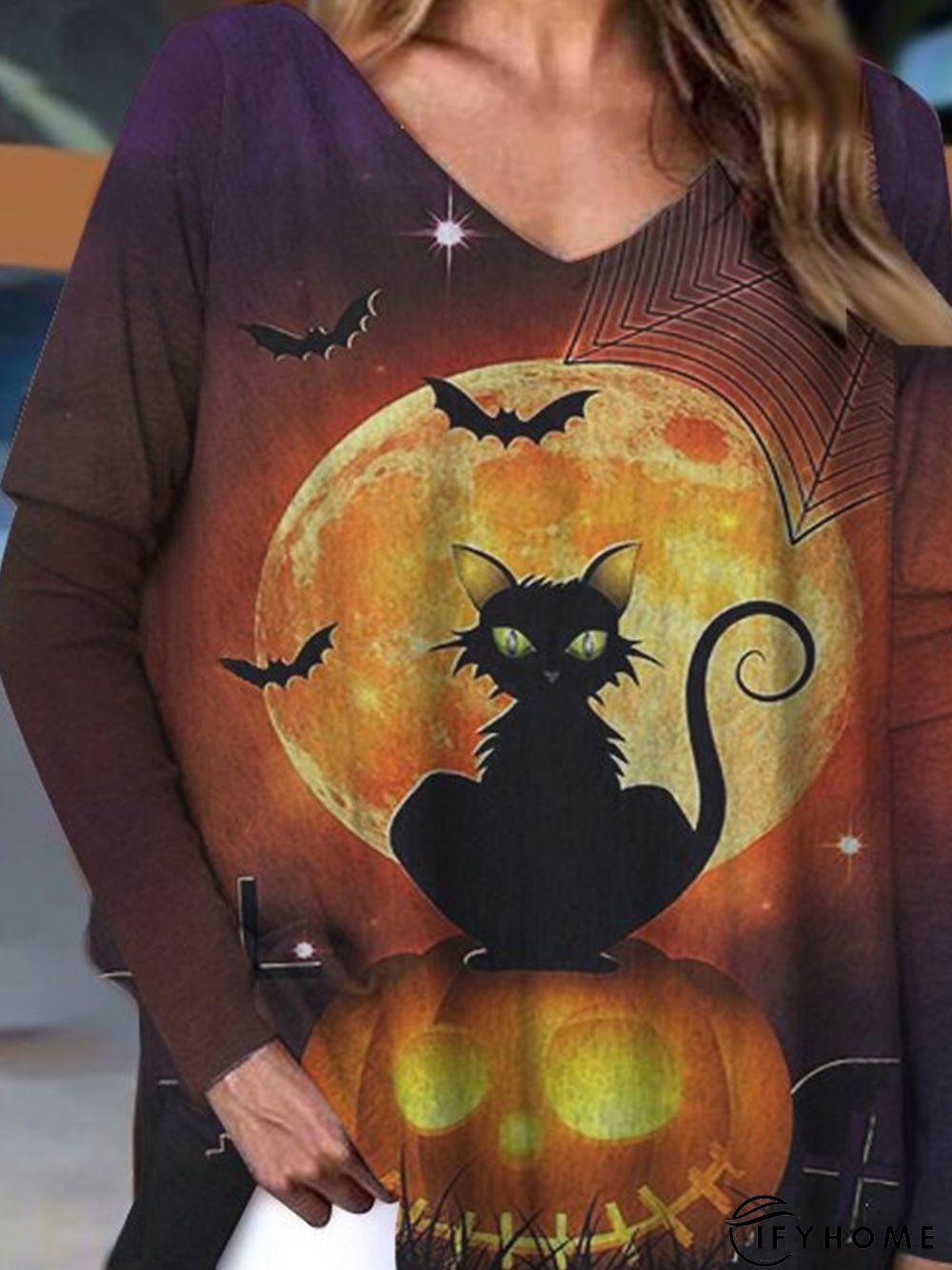 Halloween Brown Printed Casual Holiday Party Outdoor Loosen Top | IFYHOME