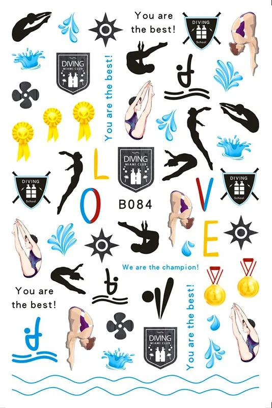 3D Flag Sport Nail Stickers for Manicure Fire Clover Decoration Decals Back Glue Designer Gymnastics Nail Art Sticker