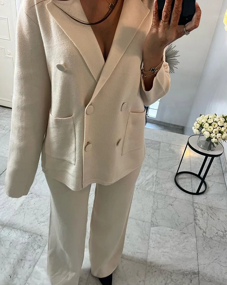 Solid Color Two-piece Casual Suit