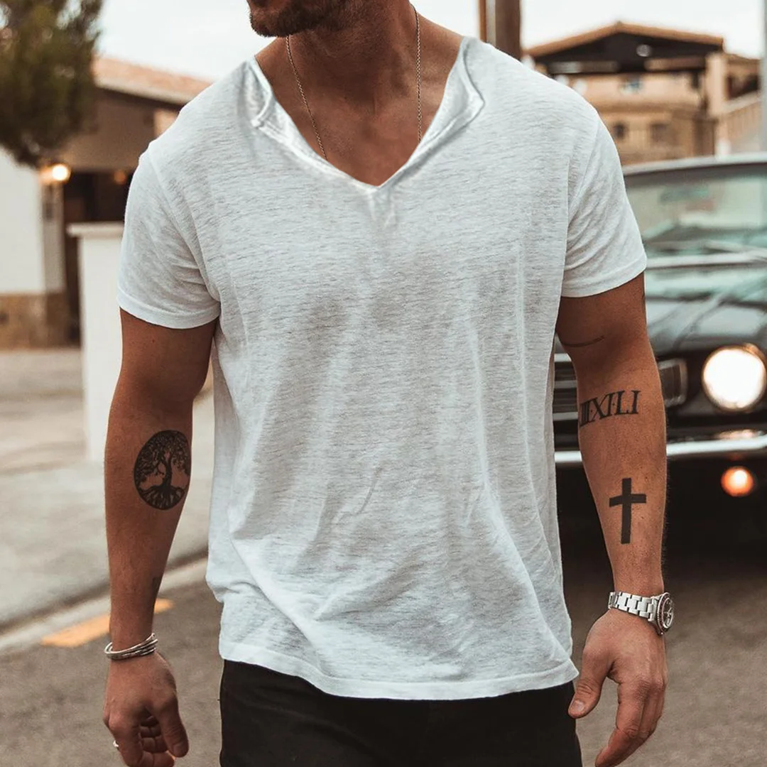 Men's Casual V-Neck Cotton T-Shirt