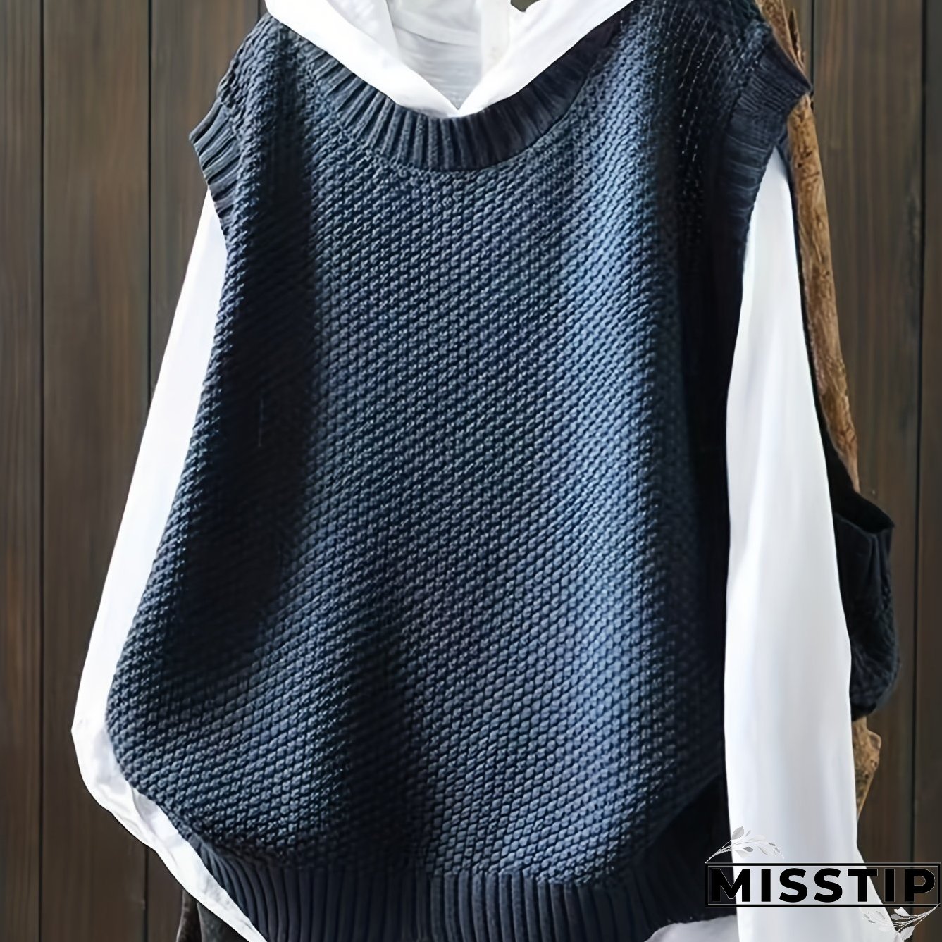 Solid Crew Neck Knitted Vest, Casual Sleeveless Loose Sweater, Women's Clothing