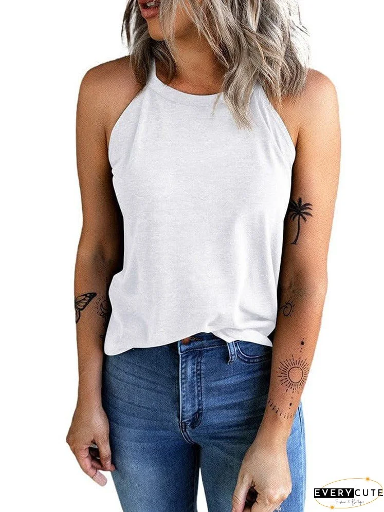 Neck Summer Top Slim Fit Sleeveless Round Neck Cotton Blend Top For Women