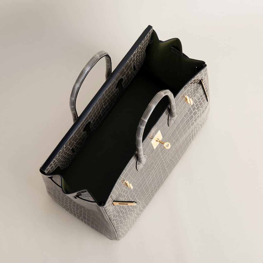 Birkin 35cm Shiny Porosus Crocodile 81 Gris tourterelle GHW