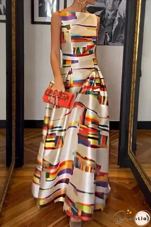 Meridress Open Back Sleeveless Printed Maxi Swing Dress