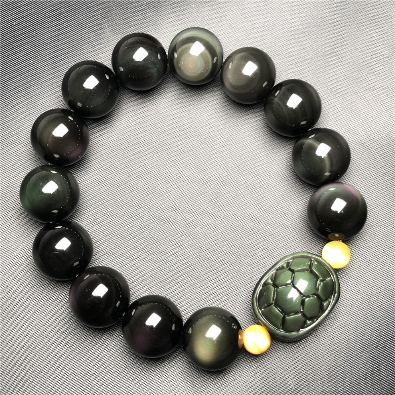 Turtle Rainbow Eye Obsidian Bracelet