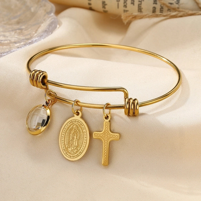 Elegant Geometric Round 304 Stainless Steel 18K Gold Plated Zircon Bangle In Bulk