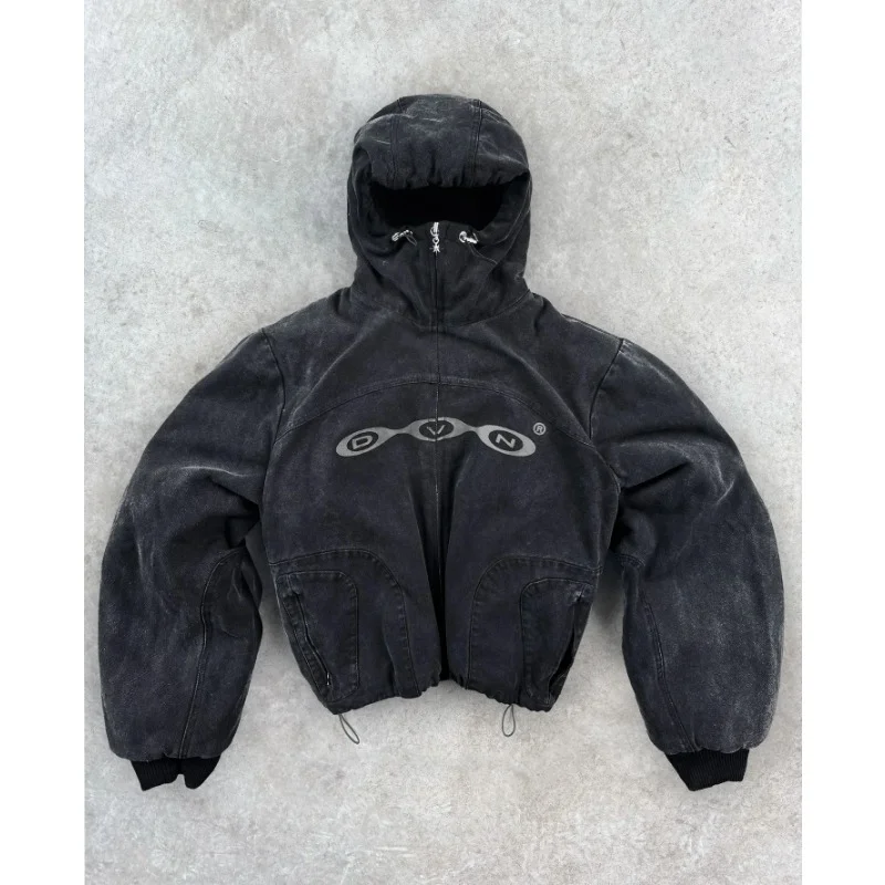 Aonga Rock Hip Hop Retro Embroidery Oversized Hoodie Sweatshirt Zipper Jacket Coats Divin Vintage Washed Jacket Y2K Zipper Hoodie Mens aonga