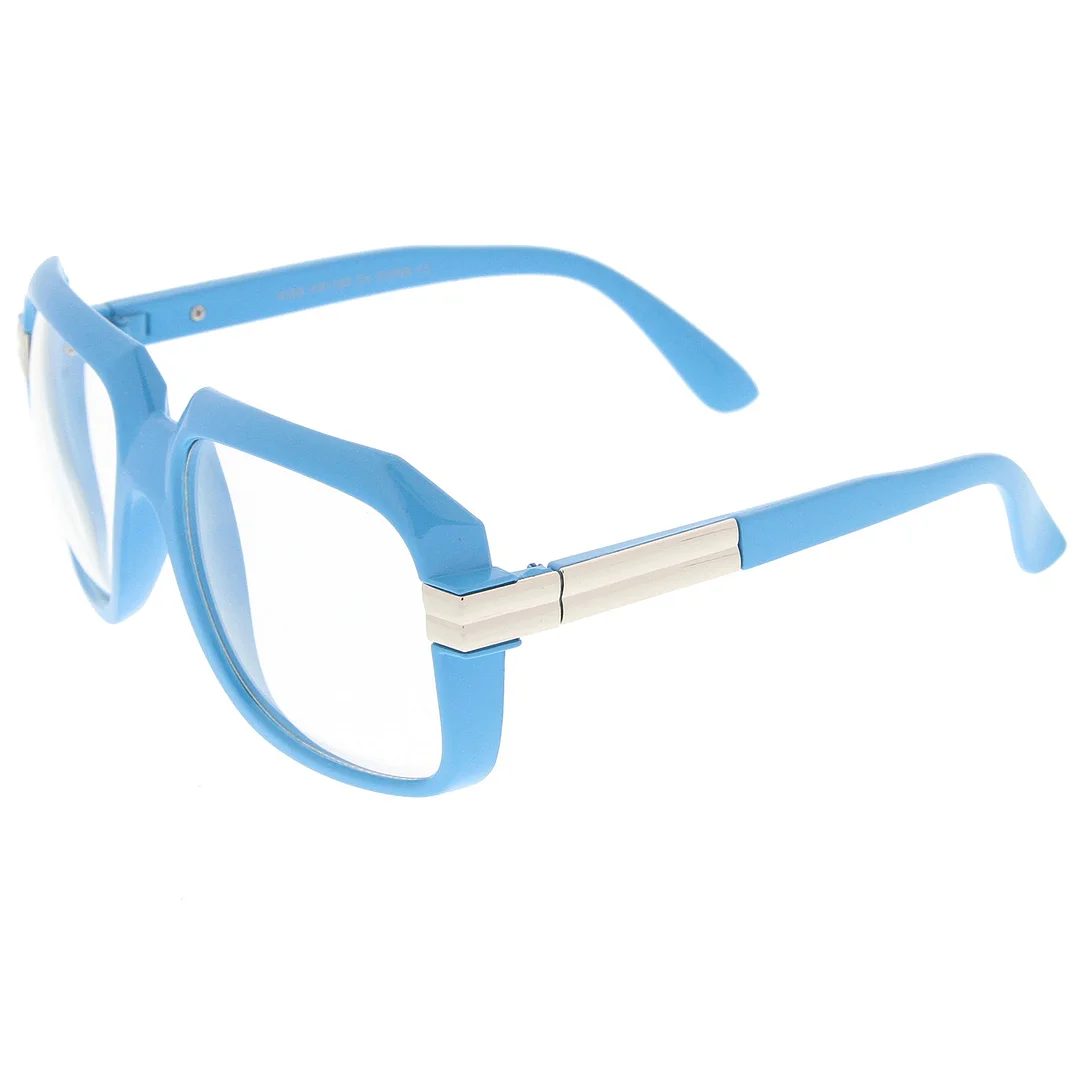 Large Colored Metal Accent Temple Clear Lens Square Glasses 55mm