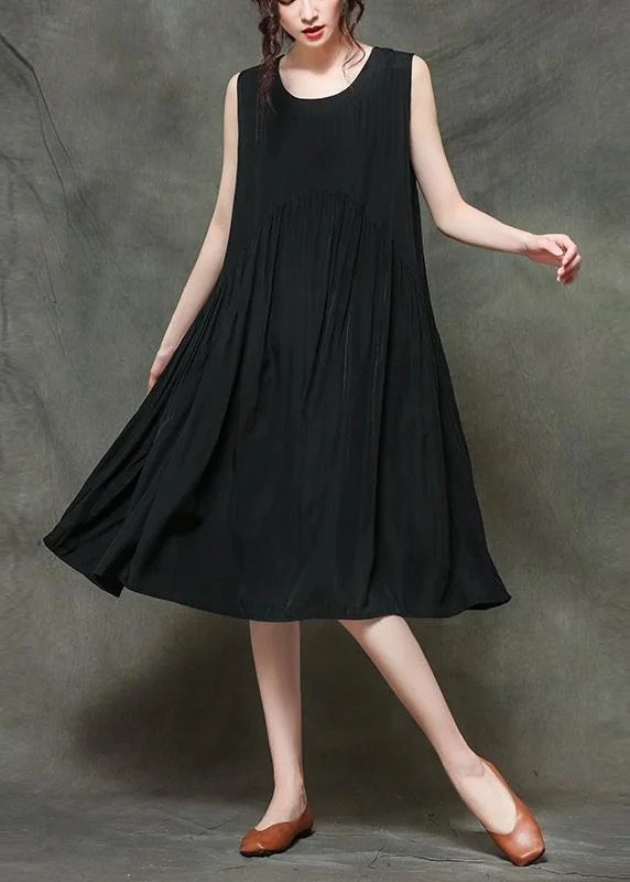 Plus Size Black Loose Cotton Summer Holiday Dress