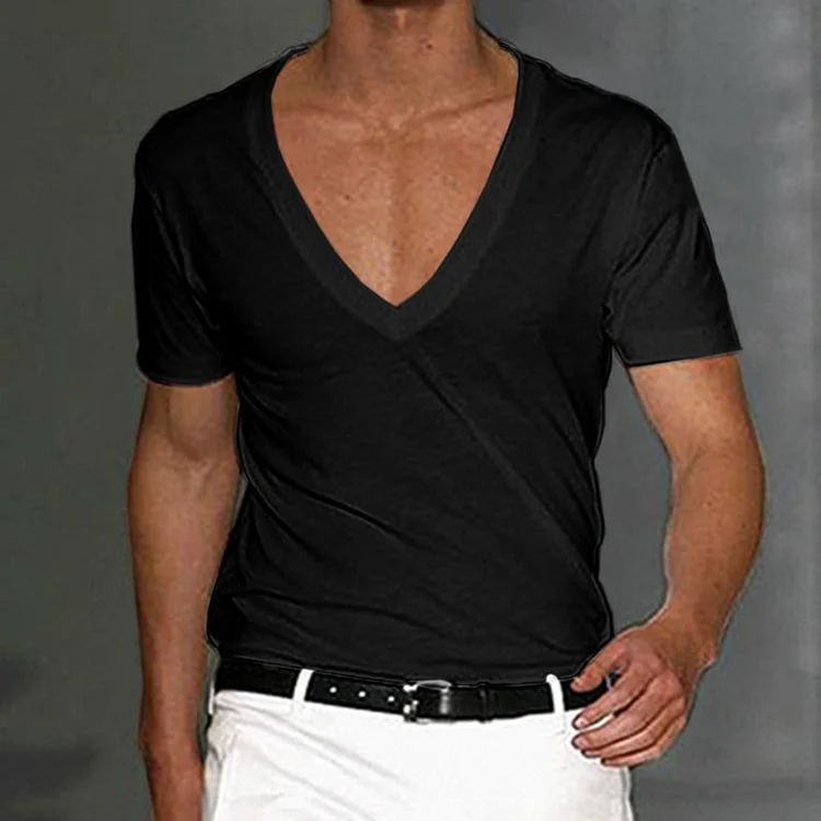 Men's Fitness Sports Solid Color Deep V Neck T-Shirt Radinnoo.com