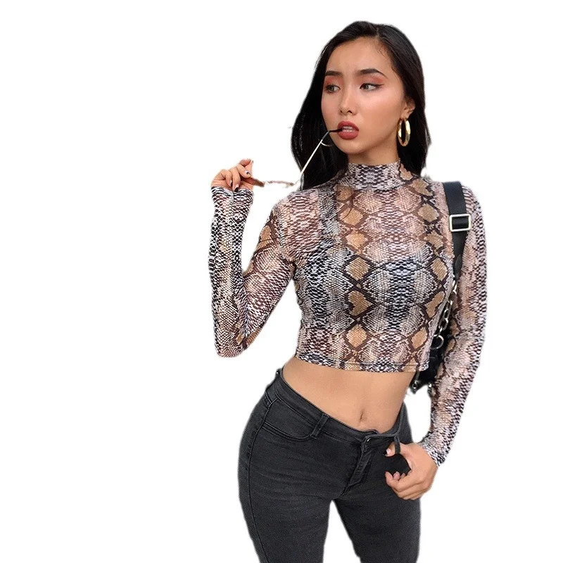 Churchf Churchf Style 2024 Hot Selling Autumn And Winter New Women's Long Sleeve Round Collar Short Snake Grain T-Shirt