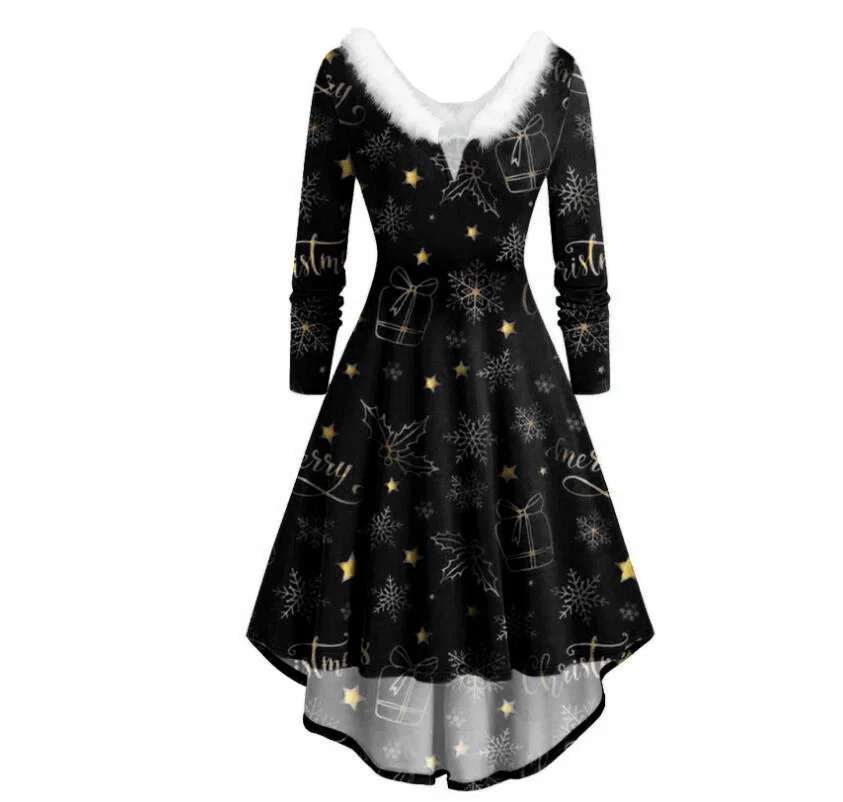 Christmas V-neck Irregular Dress