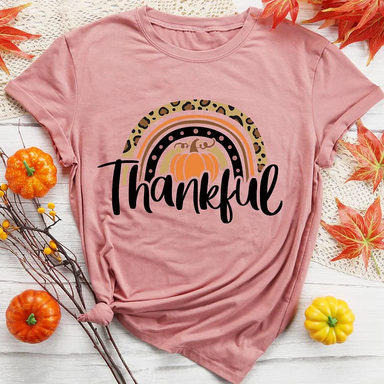 Thankful Rainbow Pumpkin T-shirt Tee -08175-Annaletters