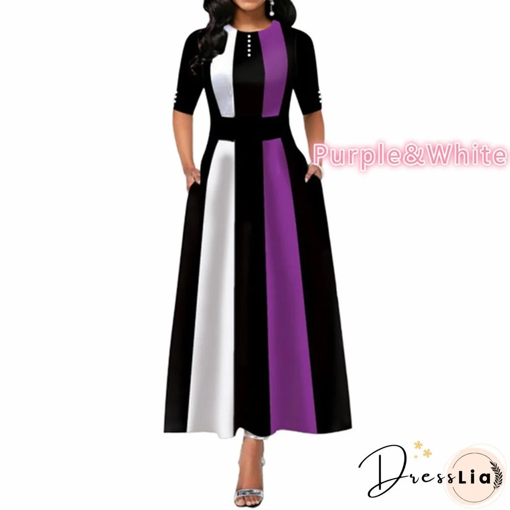 Women Button Detail Half Sleeve Floral Print Long Dress Gradient Maxi Dress